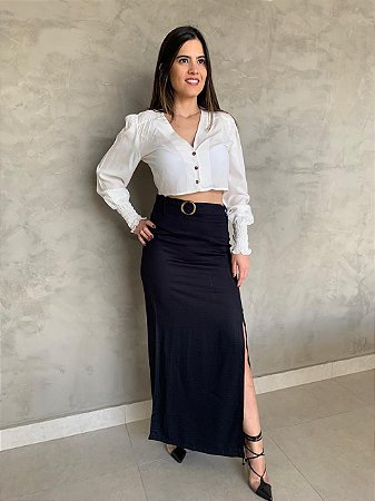 saia preta longa com fenda