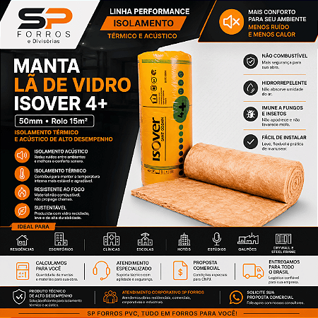 Manta de Lã de Vidro Wallfelt 4+ Isover 50x1200x12500mm- 10kg/m³ (Pré corte 60cm)