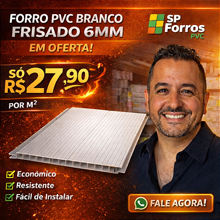 Forro PVC Branco Frisado 6mm Anti-Chamas – R$ 27,90/m²