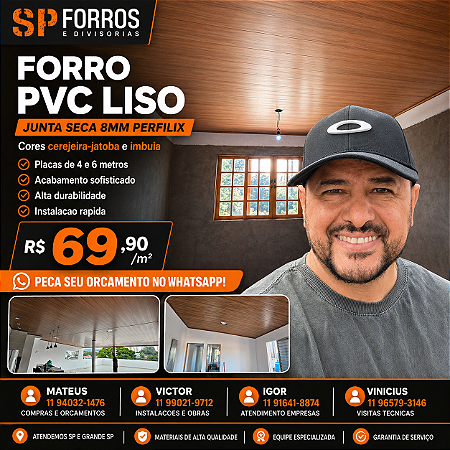 Forro PVC Liso Amadeirado Perfilix a partir de R$ 69,90/m²