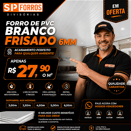 Forro PVC Branco Frisado 6mm em Oferta – R$27,90/m² | SP Forros