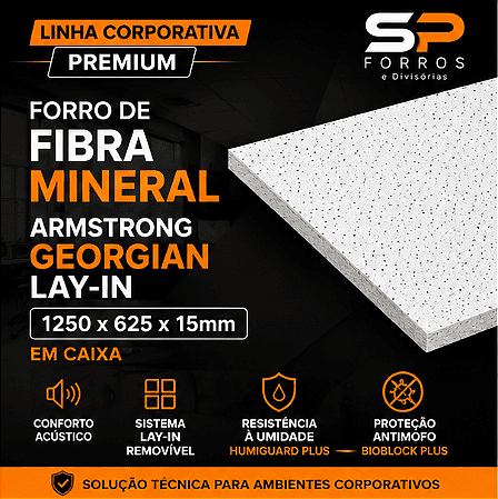 Forro de Fibra Mineral Armstrong Georgian Lay-in 1250x625x15mm | Linha Corporativa Premium SP Forros