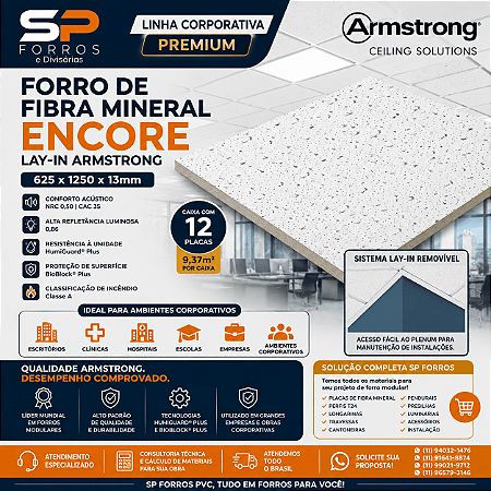 Forro de Fibra Mineral Armstrong Encore Lay-in 625x1250x13mm em Caixa