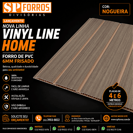 Forro PVC Amadeirado Vinyl-Line 6mm Nogueira, Mogno e Cerejeira | R$52,90/m²
