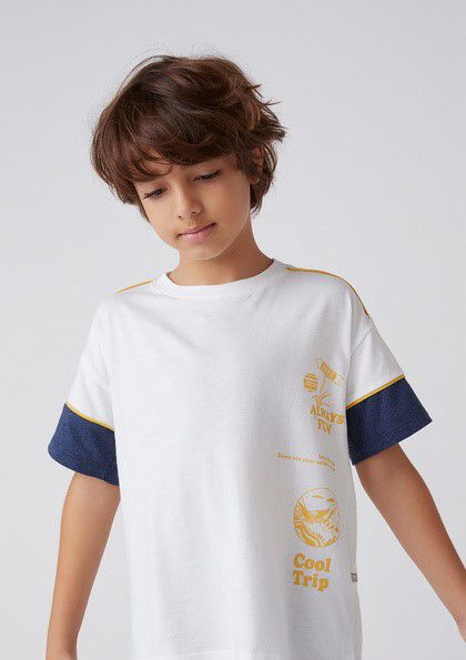 Camiseta Infantil Hering Off Manga Detalhe Azul Marinho 5D9V/NMC