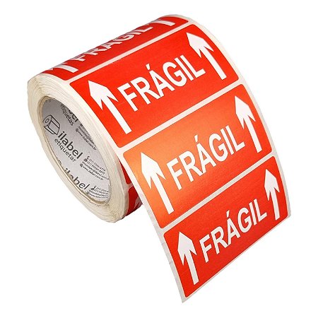 Etiqueta adesiva Frágil 100x50mm 10x5cm Couche para caixa de papelão embalagem - Rolo c/ 500 (27m)