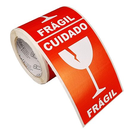 Etiqueta adesiva Frágil 100x150mm 10x15cm Couche para caixa de papelão embalagem - Rolo c/ 200 (30m)