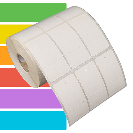 Etiqueta tag roupa adesiva 33x60mm 3,3x6cm (3 colunas) 1 corte Térmica (impressão s/ ribbon) Rolo c/ 1428 (30m)
