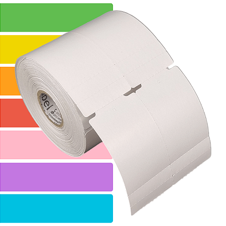 Etiqueta tag roupa adesiva 40x80mm 4x8cm (2 colunas) 2 picotes Couche cartão Zebra Argox Elgin - Rolo c/ 30m