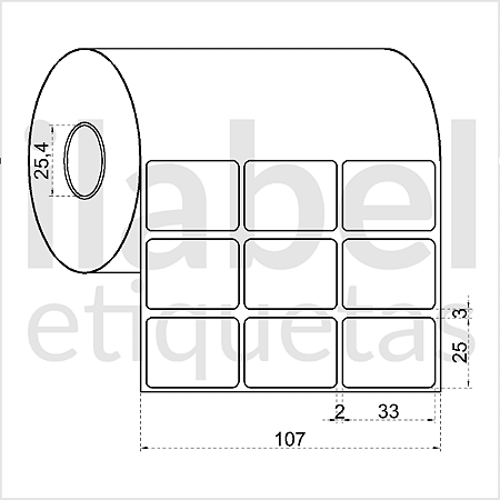 Etiqueta adesiva 33x25mm 3,3x2,5cm (3 colunas) BOPP p/ congelados p/ Zebra Argox Elgin - Rolo c/ 3213 (30m)