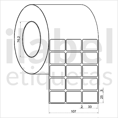 Etiqueta adesiva 33x25mm 3,3x2,5cm (3 colunas) BOPP p/ Zebra ZT230 S4M ZT410 - Rolo c/ 90m Tubete 3 polegadas