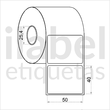 Etiqueta adesiva 50x40mm 5x4cm (1 coluna) Couche p/ Zebra Argox Elgin - Rolo c/ 697 (30m)