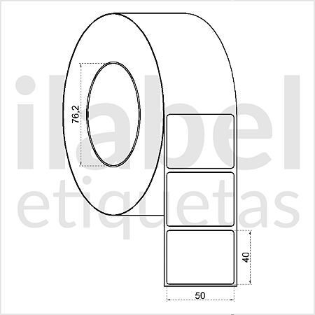 Etiqueta adesiva 50x40mm 5x4cm (1 coluna) Couche p/ Zebra ZT230 S4M ZT410 - Rolo c/ 90m Tubete 3 polegadas