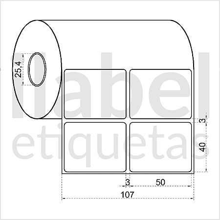 Etiqueta adesiva 50x40mm 5x4cm (2 colunas) Poliéster cromo fosco p/ Zebra Argox Elgin - Rolo c/ 1394 (30m)