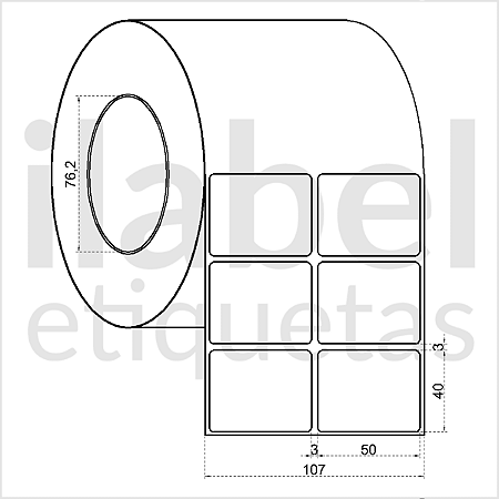 Etiqueta adesiva 50x40mm 5x4cm (2 colunas) Poliéster cromo fosco p/ Zebra ZT230 S4M ZT410 Rolo 90m Tubete 3 polegadas