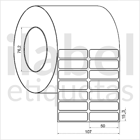 Etiqueta adesiva 50x15mm 5x1,5cm (2 colunas) Térmica (impressão sem ribbon) - Rolo c/ 90m Tubete 3 polegadas