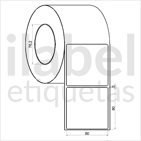 Etiqueta adesiva 80x80mm 8x8cm BOPP p/ Zebra ZT230 S4M ZT410 - Rolo c/ 1083 (90m) Tubete 3 polegadas