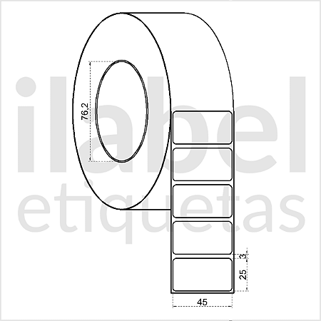 Etiqueta adesiva 45x25mm 4,5x2,5cm (1 coluna) BOPP p/ congelados Zebra ZT230 S4M Rolo c/ 90m Tubete 3 polegadas