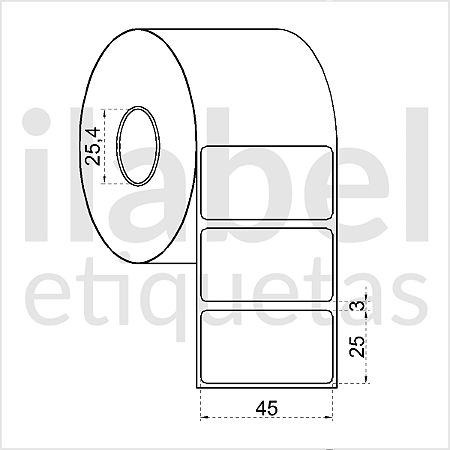 Etiqueta adesiva 45x25mm 4,5x2,5cm (1 coluna) BOPP p/ Zebra Argox Elgin - Rolo c/ 1071 (30m)
