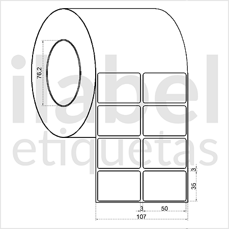 Etiqueta adesiva 50x35mm 5x3,5cm (2 colunas) BOPP p/ Zebra ZT230 S4M ZT410 Rolo c/ 90m Tubete 3 polegadas