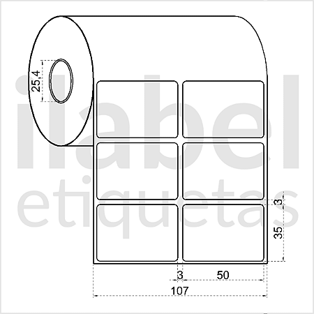 Etiqueta adesiva 50x35mm 5x3,5cm (2 colunas) Térmica (impressão sem ribbon) impressora térmica direta Rolo 30m