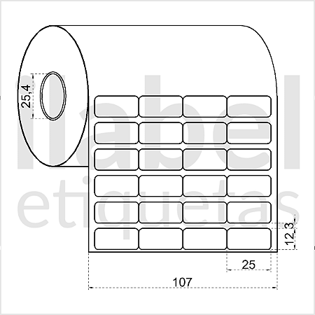 Etiqueta adesiva 25x12mm 2,5x1,2cm (4 colunas) Térmica (impressão s/ ribbon) impressora térmica direta Rolo 30m