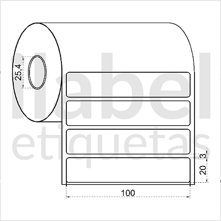 Etiqueta adesiva 100x20mm 10x2cm BOPP p/ Zebra Argox Elgin - Rolo c/ 1304 (30m)