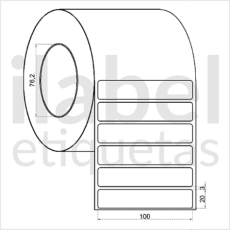 Etiqueta adesiva 100x20mm 10x2cm Poliéster cromo fosco p/ Zebra ZT230 S4M ZT410 Rolo c/ 3912 (90m) Tubete 3 polegadas