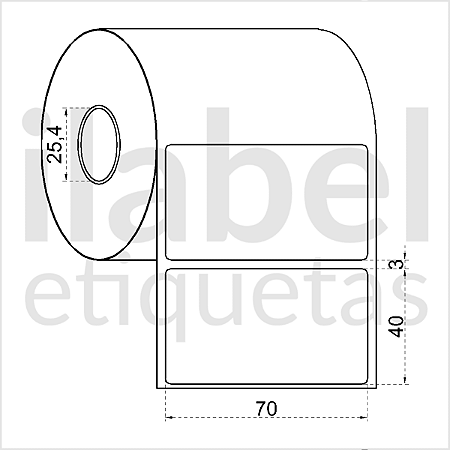 Etiqueta adesiva 70x40mm 7x4cm Poliéster branco brilho p/ Zebra Argox Elgin - Rolo c/ 698 (30m)