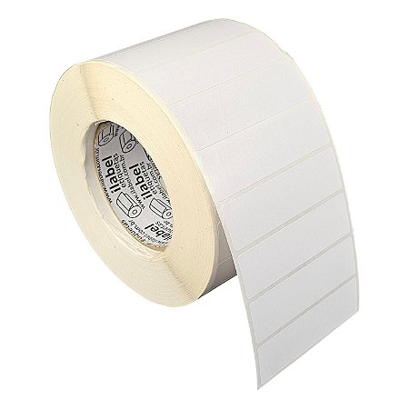 Etiqueta adesiva 85x25mm 8,5x2,5cm Poliéster branco brilho p/ Zebra ZT230 S4M ZT410 - Rolo c/ 3213 90m Tubete 3 polegadas