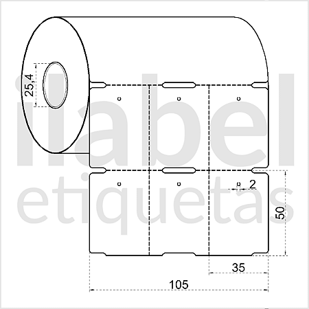 Etiqueta tag roupa adesiva 35x50mm 3,5x5cm (3 colunas) sem picote Couche cartão Zebra Argox Elgin Rolo c/ 30m