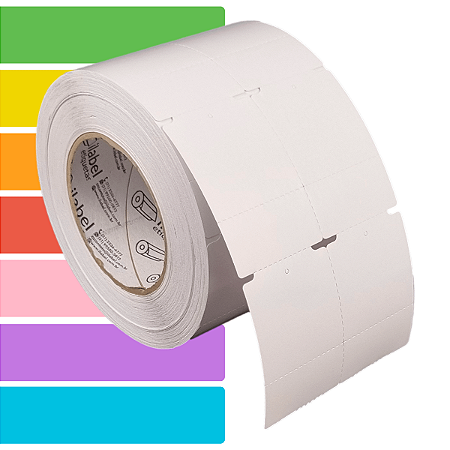 Etiqueta tag roupa 50x75mm 5x7,5cm (2 col) 1 picote Couche cartão 150g Zebra ZT230 S4M Rolo 90m Tubete 3 pol