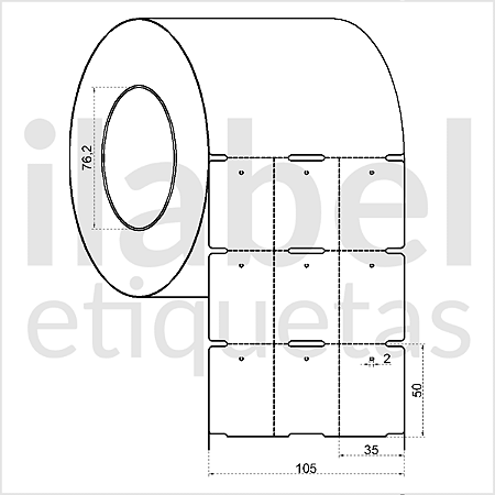 Etiqueta tag roupa adesiva 35x50mm 3,5x5cm (3 col) sem picote Térmica cartão (impressão s/ ribbon) 90m 3 pol