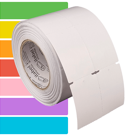 Etiqueta tag roupa adesiva 50x75mm 5x7,5cm (2 col) sem picote Couche cartão Zebra ZT230 Rolo 90m Tubete 3 pol