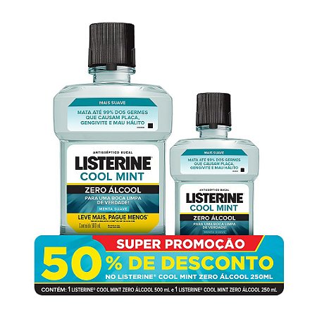 Enxaguatório Bucal Listerine Cool Mint Zero Álcool - 500ml + 50% desconto 250ml