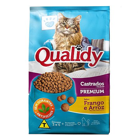 Qualidy Premium Gatos Castrados Adultos Sabor Frango e Arroz 10,1kg