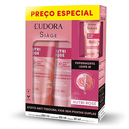 Kit Nutri Rosé Eudora Siàge Shampoo 250ml + Condicionador 200ml + Leave-in 100ml