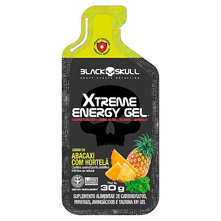 Gel de Carboidrato Black Skull Xtreme Energy Abacaxi Com Hortelã Display Com 10 Unidades