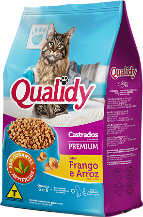 Qualidy Premium Gatos Castrados Adultos Sabor Frango e Arroz 1kg