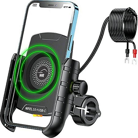 Suporte de Celular para Moto com Carregador Por Indução + USB Tipo-C