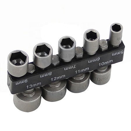 Jogo Kit com 9 Soquetes Canhão Parafusadeira 5mm a 13mm