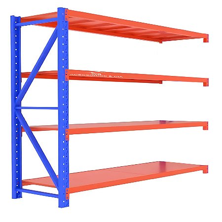 Extensão da Estante Prateleira em Aço 200x60x200cm, Cor Azul com Laranja