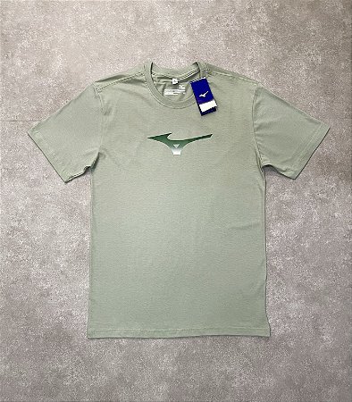 Camiseta Verde Mizuno Branca simbolo Degradê