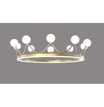 Pendente Rei Coroa Dourado A 80x80x20cm LED 8 Globos Vidro Decorativo