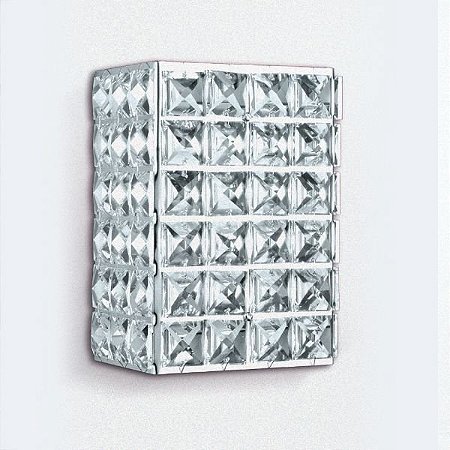 Arandela Retangular Cristal Asfour Transparente Luminária Alumínio 15x10 Golden Art G9 PC003 Banheiros e Quartos LSB