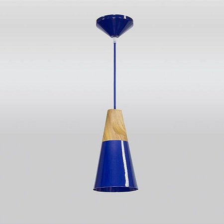 Mini Pendente Madeira Maciça Alumínio Colorido Azul Ø14x26 Foss Golden Art E-27 T926 Cozinhas e Quartos LSB