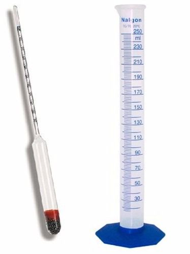 Kit P/ medir teor de alcool Densímetro dupla escala Gay lussac e Cartier + Proveta em PP 250ml