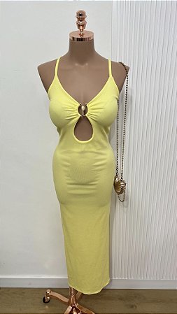 Vestido Midi Amarelo com Argola