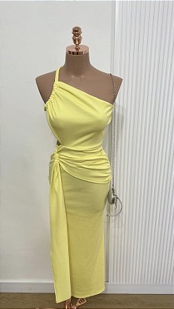 Vestido Midi Amarelo Assimétrico