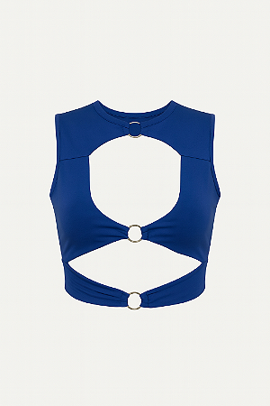 Top Azul Argolas Frontais